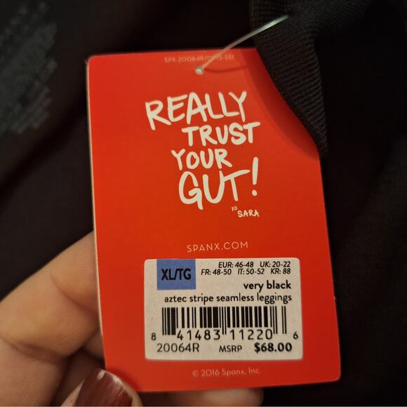 New! Spanx Women XL Black Aztec Stripe Tummy Control Seamless Shaping Leggings - Picture 9 of 9